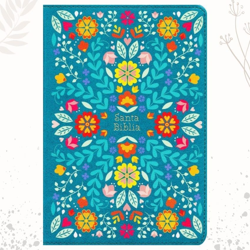 Biblia floreada RVR1960 Azul 12 puntos - Imagen 2